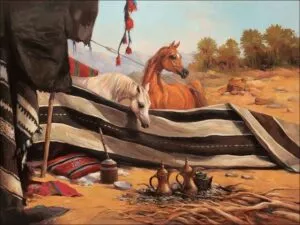 رسمة خيمة سعودية مع الحصان السعودي الأصيل يوم بدينا يوم التأسيس السعودي