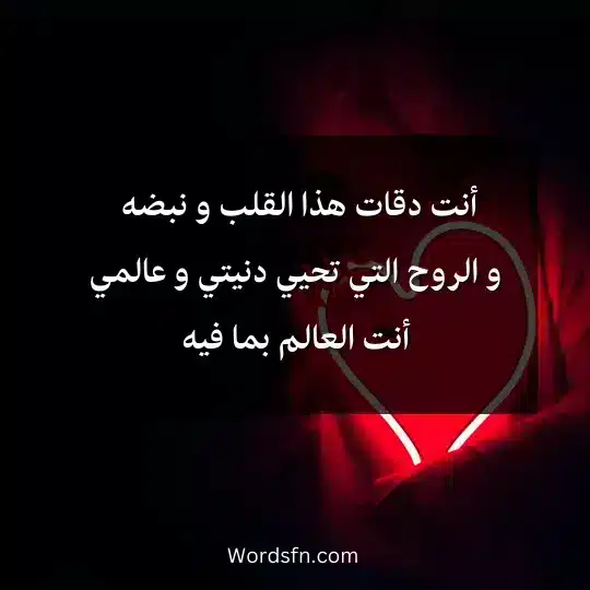 أنت دقات هذا القلب و نبضه و الروح التي تحيي دنيتي و عالمي أنت العالم بما فيه.