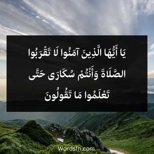 يَا أَيُّهَا الَّذِينَ آمَنُوا لَا تَقْرَبُوا الصَّلَاةَ وَأَنْتُمْ سُكَارَى حَتَّى تَعْلَمُوا مَا تَقُولُونَ