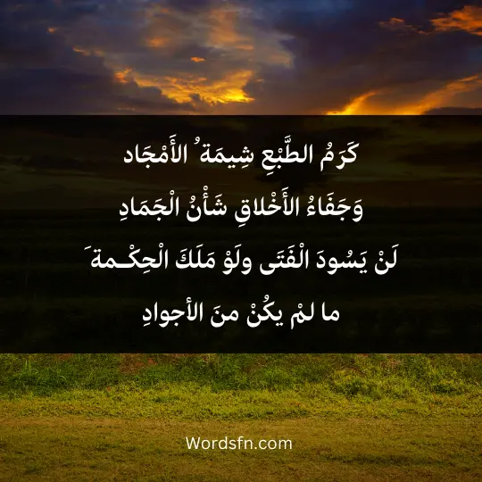 كَرَمُ الطَّبْعِ شِيمَة ُ الأَمْجَاد وَجَفَاءُ الأَخْلاقِ شَأْنُ الْجَمَادِ