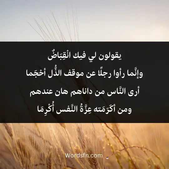 يقولون لي فيك انْقِبَاضٌوإنَّما رأوا رجلًا عن موقف الذُّل أحْجَما