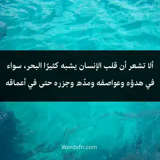 ألا تشعر أن قلب الإنسان يشبه كثيرًا البحر، سواء في هدؤه وعواصفه ومدّه وجزره حتى في أعماقه