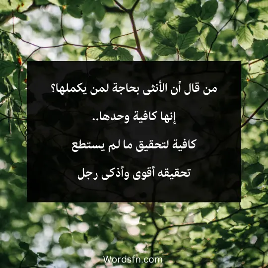 Words-about-pride 3 - فن العبارات من قال أن الأنثى بحاجة لمن يكملها؟ إنها كافية وحدها.. كافية لتحقيق ما لم يستطع تحقيقه أقوى وأذكى رجل