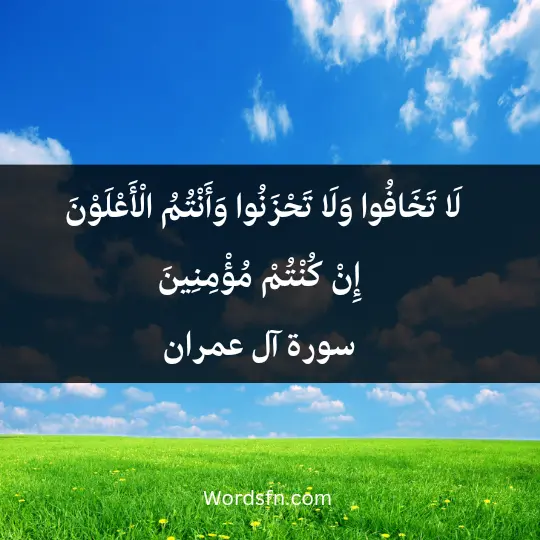 لَا تَخَافُوا وَلَا تَحْزَنُوا، وَأَنْتُمُ الْأَعْلَوْنَ إِنْ كُنْتُمْ مُؤْمِنِينَ.- سورة آل عمران