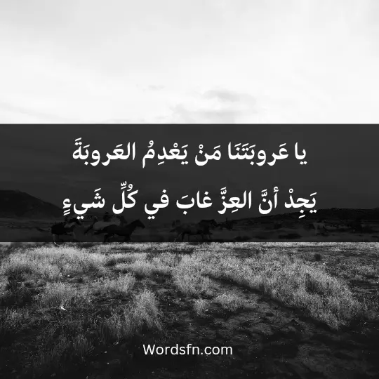 يا عَروبَتَنَا، مَنْ يَعْدِمُ العَروبَةَ، يَجِدْ أنَّ العِزَّ غابَ في كُلِّ شَيءٍ