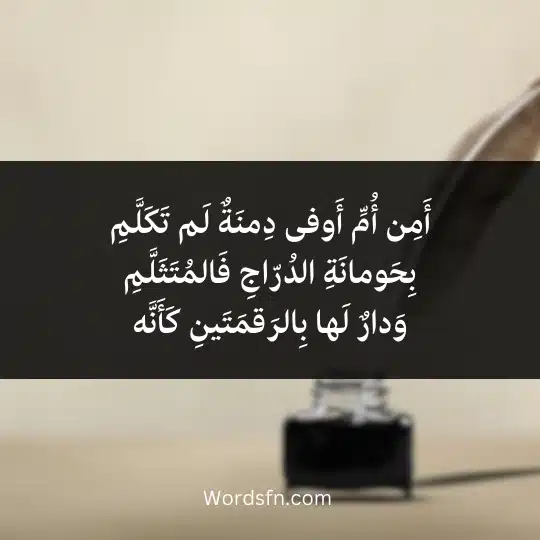 أَمِن أُمِّ أَوفى دِمنَةٌ لَم تَكَلَّمِبِحَومانَةِ الدُرّاجِ فَالمُتَثَلَّمِ وَدارٌ لَها بِالرَقمَتَينِ كَأَنَّه