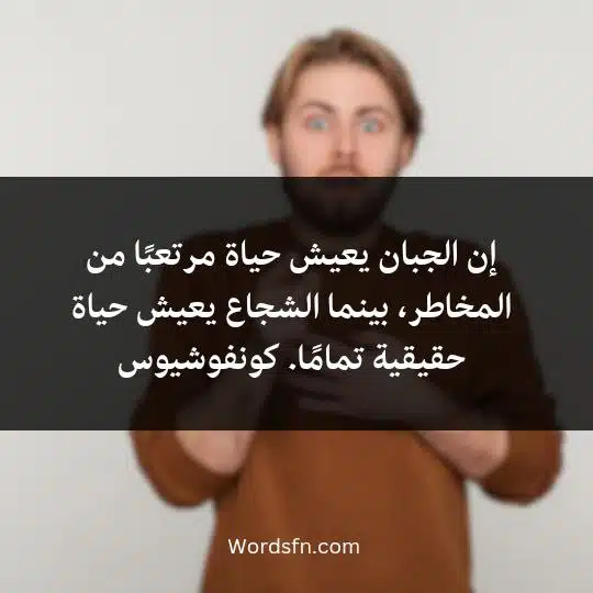 إن الجبان يعيش حياة مرتعبًا من المخاطر، بينما الشجاع يعيش حياة حقيقية تمامًا. كونفوشيوس