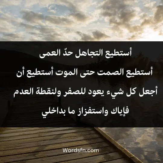 أستطيع التجاهل حدّ العمى، أستطيع الصمت حتى الموت، أستطيع أن أجعل كل شيء يعود للصفر ولنقطة العدم فإياك واستفزاز ما بداخلي
