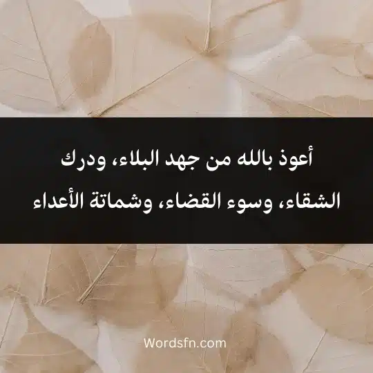 أعوذ بالله من جهد البلاء، ودرك الشقاء، وسوء القضاء، وشماتة الأعداء