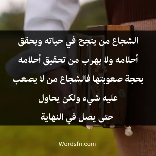 Expressions of strength and courage 2 - فن العبارات الشجاع من ينجح في حياته ويحقق أحلامه، ولا يهرب من تحقيق أحلامه بحجة صعوبتها، فالشجاع من لا يصعب عليه شيء ولكن يحاول حتى يصل في النهاية