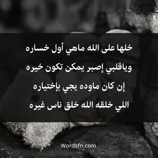 خلها على الله ماهي أول خساره وياقلبي إصبر يمكن تكون خيره إن كان ماوده يجي بإختياره اللي خلقه الله خلق ناس غيره