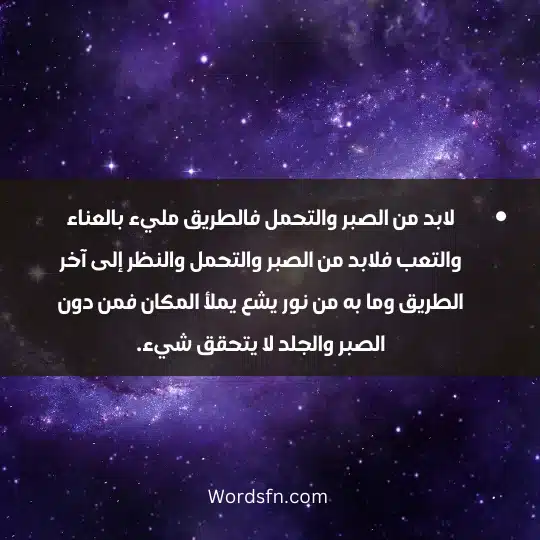 How to achieve your dream 3 - فن العبارات لابد من الصبر والتحمل فالطريق مليء بالعناء والتعب فلابد من الصبر والتحمل والنظر إلى آخر الطريق وما به من نور يشع يملأ المكان فمن دون الصبر والجلد لا يتحقق شيء.