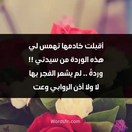 أقبلت خادمها تهمس لي هذه الوردة من سيدتي !! وردةٌ .. لم يشعر الفجر بها لا ولا أذن الروابي وعت