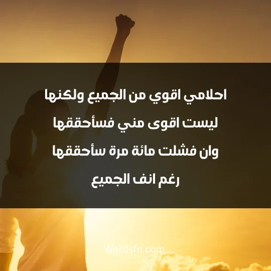 احلامي اقوي من الجميع ولكنها ليست اقوى مني فسأحققها وان فشلت مائة مرة سأحققها رغم انف الجميع
