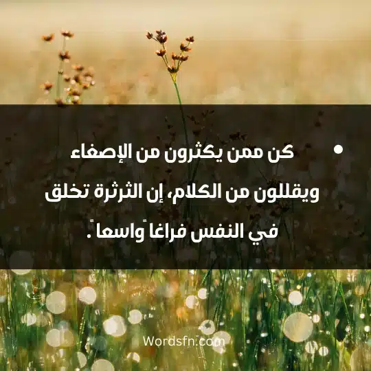 كن ممن يكثرون من الإصغاء ويقللون من الكلام، إن الثرثرة تخلق في النفس فراغا ًواسعا ً.