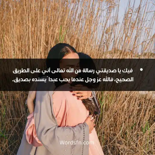 فيك يا صديقتي رسالة من الله تعالى أني على الطريق الصحيح، فالله عز وجل عندما يحب عبدا ً يسنده بصديق.