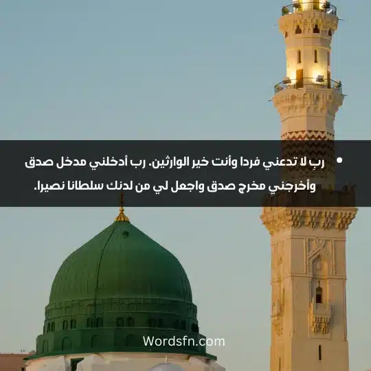 ربِ لا تدعني فردا وأنت خير الوارثين. رب أدخلني مدخل صدق وأخرجني مخرج صدق واجعل لي من لدنك سلطانا نصيرا.