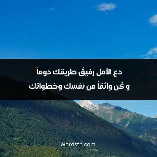 Expressions about diligence 4 - فن العبارات دع الأمل رفيقُ طريقك دوماً و كُن واثقاً من نفسك وخطواتك