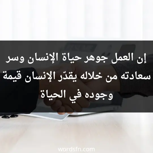 إن العمل جوهر حياة الإنسان وسر سعادته، من خلاله يقدّر الإنسان قيمة وجوده في الحياة