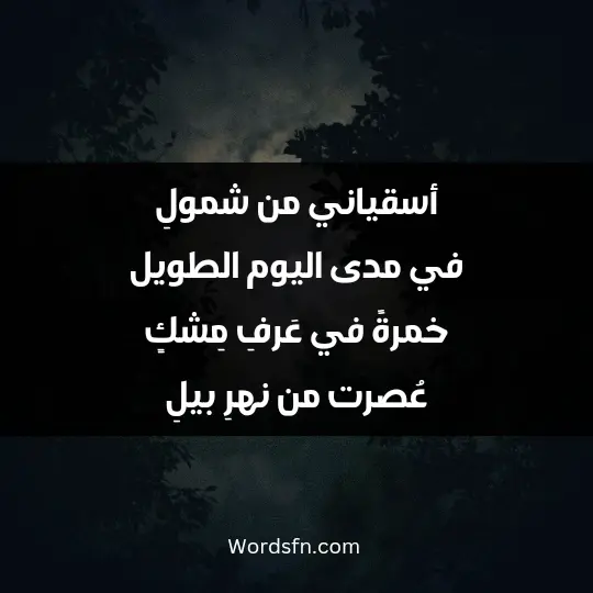 أسقياني من شمولِ في مدى اليوم الطويل خمرةً في عَرفِ مِشكٍ عُصرت من نهرِ بيلِ