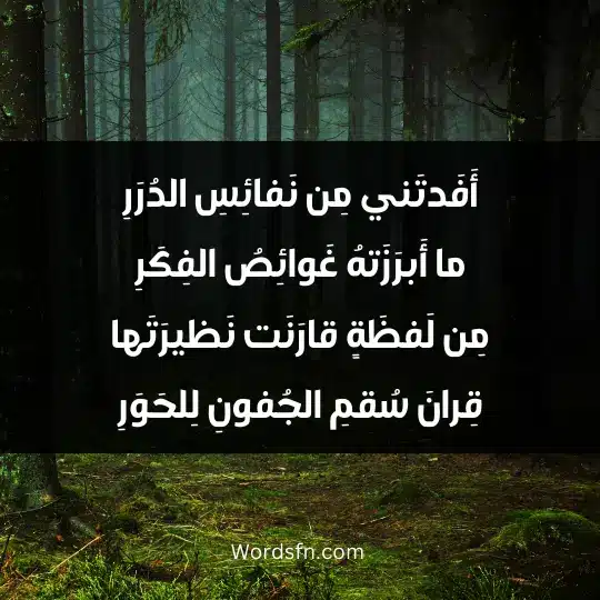 Poems of Ibn Zaydun3 - فن العبارات أَفَدتَني مِن نَفائِسِ الدُرَرِ ما أَبرَزَتهُ غَوائِصُ الفِكَرِ مِن لَفظَةٍ قارَنَت نَظيرَتَها قِرانَ سُقمِ الجُفونِ لِلحَوَرِ