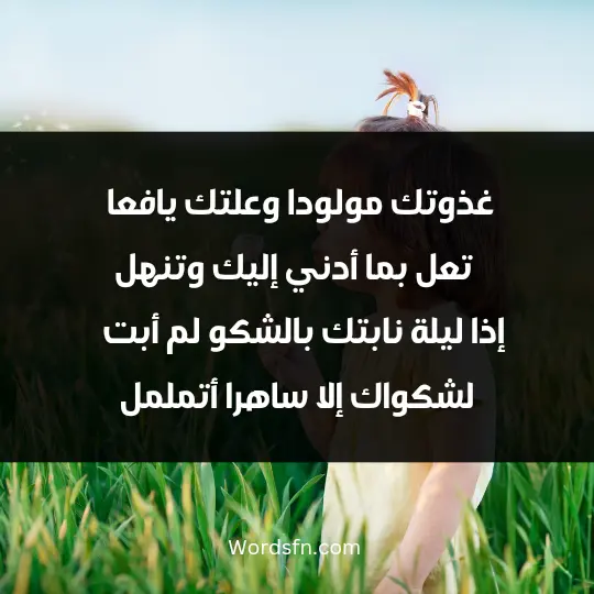 غذوتك مولودا وعلتك يافعا ** تعل بما أدني إليك وتنهل إذا ليلة نابتك بالشكو لم أبت ** لشكواك إلا ساهرا أتململ كأني أنا المطروق دونك بالذي ** طرقت به دوني وعيني تهمل