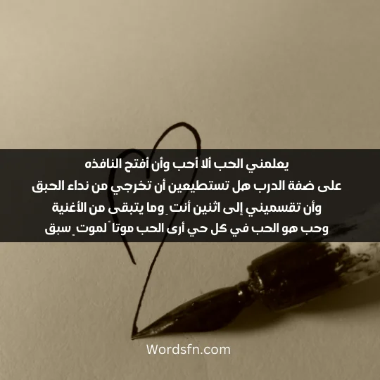 What did Mahmoud Darwish say about love 3 - فن العبارات يعلمني الحب ألا أحب وأن أفتح النافذه على ضفة الدرب هل تستطيعين أن تخرجي من نداء الحبق وأن تقسميني إلى اثنين أنت ِ وما يتبقى من الأغنية وحب هو الحب في كل حي أرى الحب موتا ً لموت ٍ سبق