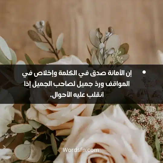 إن الأمانة صدق في الكلمة وإخلاص في المواقف وردّ جميل لصاحب الجميل إذا انقلب عليه الأحوال.