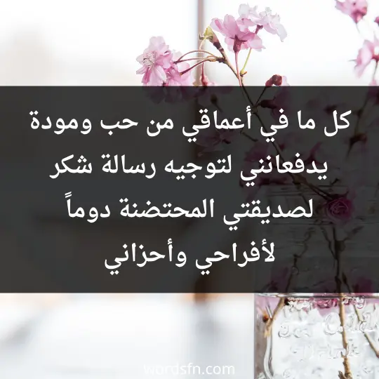 كل ما في أعماقي من حب ومودة يدفعانني لتوجيه رسالة شكر لصديقتي المحتضنة دوماً لأفراحي وأحزاني