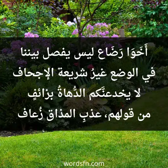 أَخَوَا رَضَاع؛ ليس يفصل بيننا في الوضع غيرُ شريعة الإجحاف لا يخدعنَّكم الدُّهاةُ بزائفٍ من قولهم، عذبِ المذاق، زُعاف