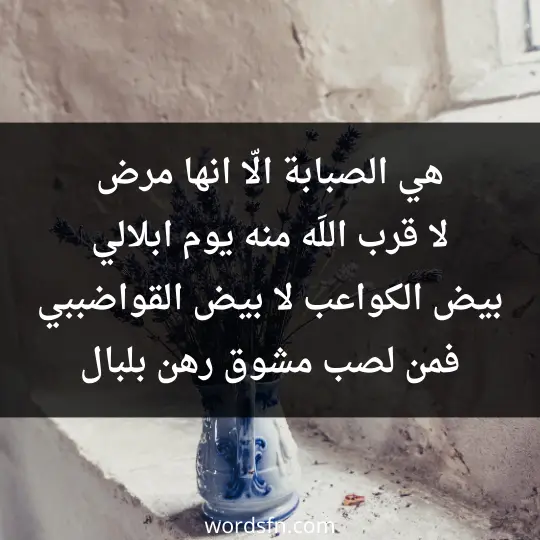 هي الصبابة الّا انها مرض لا قرب اللَه منه يوم ابلالي بيض الكواعب لا بيض القواضب بي فمن لصب مشوق رهن بلبال