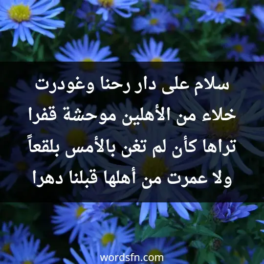 سلام على دار رحنا وغودرت خلاء من الأهلين موحشة قفرا تراها كأن لم تغن بالأمس بلقعاً ولا عمرت من أهلها قبلنا دهرا