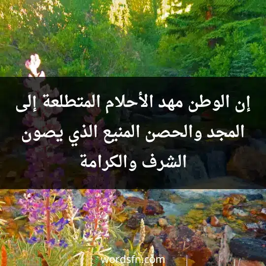 إن الوطن مهد الأحلام المتطلعة إلى المجد، والحصن المنيع الذي يصون الشرف والكرامة