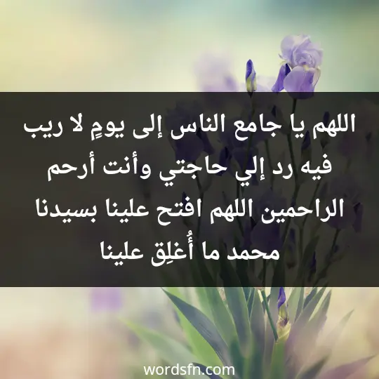 اللهم يا جامع الناس إلى يومٍ لا ريب فيه رد إلي حاجتي وأنت أرحم الراحمين، اللهم افتح علينا بسيدنا محمد ما أُغلِق علينا