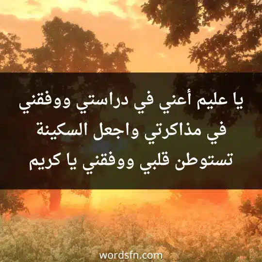 يا عليم أعني في دراستي ووفقني في مذاكرتي واجعل السكينة تستوطن قلبي ووفقني يا كريم