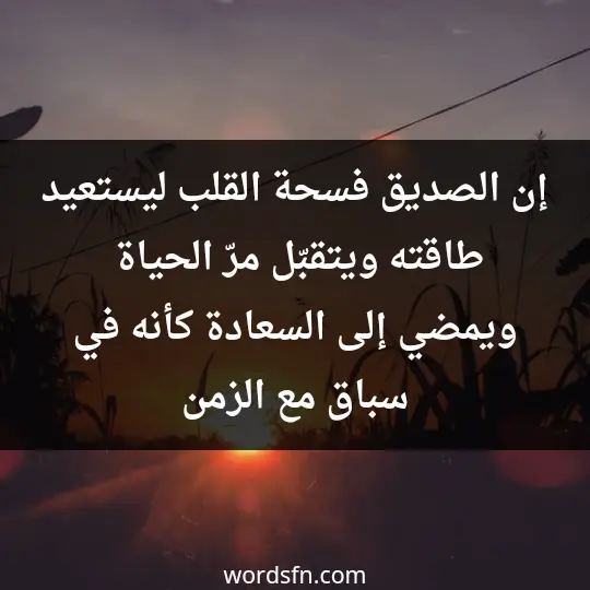 إن الصديق فسحة القلب ليستعيد طاقته ويتقبّل مرّ الحياة ويمضي إلى السعادة كأنه في سباق مع الزمن