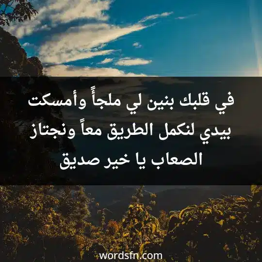 في قلبك بنين لي ملجأً وأمسكت بيدي لنكمل الطريق معاً ونجتاز الصعاب يا خير صديق