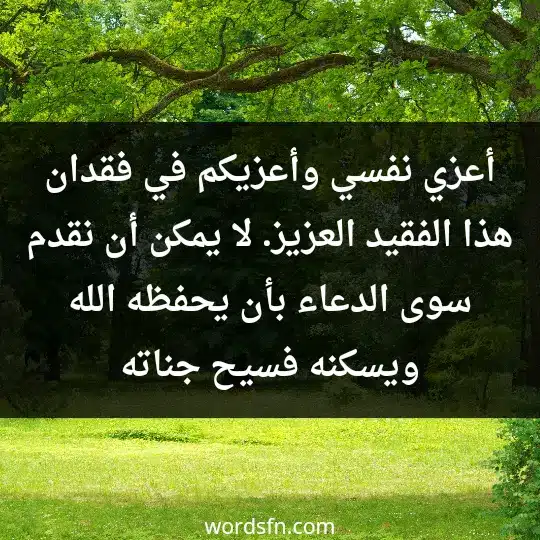 A message of condolence1 - فن العبارات أعزي نفسي وأعزيكم في فقدان هذا الفقيد العزيز. لا يمكن أن نقدم سوى الدعاء بأن يحفظه الله ويسكنه فسيح جناته