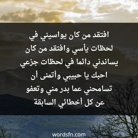 افتقد من كان يواسيني في لحظات يأسي، وافتقد من كان يساندني دائما في لحظات جزعي. احبك يا حبيبي وأتمنى أن تسامحني عما بدر مني وتعفو عن كل أخطائي السابقة