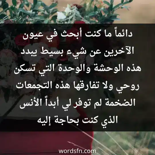 دائماً ما كنت أبحث في عيون الآخرين عن شيء بسيط يبدد هذه الوحشة والوحدة التي تسكن روحي ولا تفارقها. هذه التجمعات الضخمة لم توفر لي أبداً الأنس الذي كنت بحاجة إليه