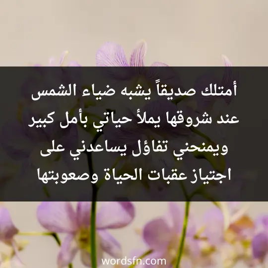 أمتلك صديقاً يشبه ضياء الشمس عند شروقها، يملأ حياتي بأمل كبير، ويمنحني تفاؤل يساعدني على اجتياز عقبات الحياة، وصعوبتها