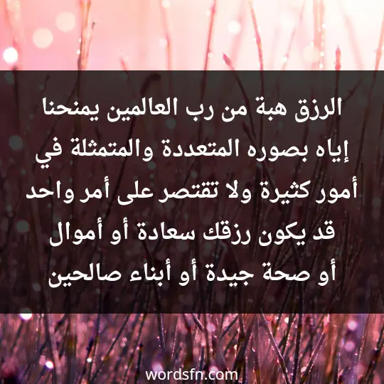 الرزق هبة من رب العالمين، يمنحنا إياه بصوره المتعددة والمتمثلة في أمور كثيرة ولا تقتصر على أمر واحد، قد يكون رزقك سعادة، أو أموال، أو صحة جيدة، أو أبناء صالحين