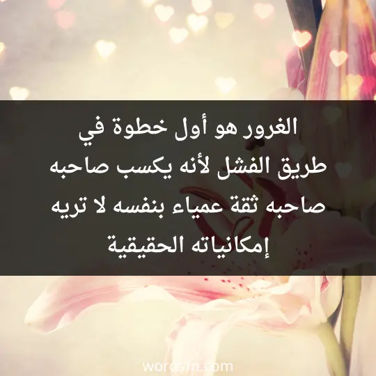 الغرور هو أول خطوة في طريق الفشل لأنه يكسب صاحبه صاحبه ثقة عمياء بنفسه لا تريه إمكانياته الحقيقية - فن العبارات الغرور هو أول خطوة في طريق الفشل لأنه يكسب صاحبه صاحبه ثقة عمياء بنفسه لا تريه إمكانياته الحقيقية