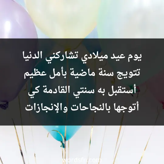 يوم عيد ميلادي تشاركني الدنيا تتويج سنة ماضية بأمل عظيم أستقبل به سنتي القادمة كي أتوجها بالنجاحات والإنجازات.