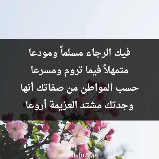 فيك الرجاء مسلماً ومودعا متمهلاً فيما تروم ومسرعا حسب المواطن من صفاتك أنها وجدتك مشتد العزيمة أروعا