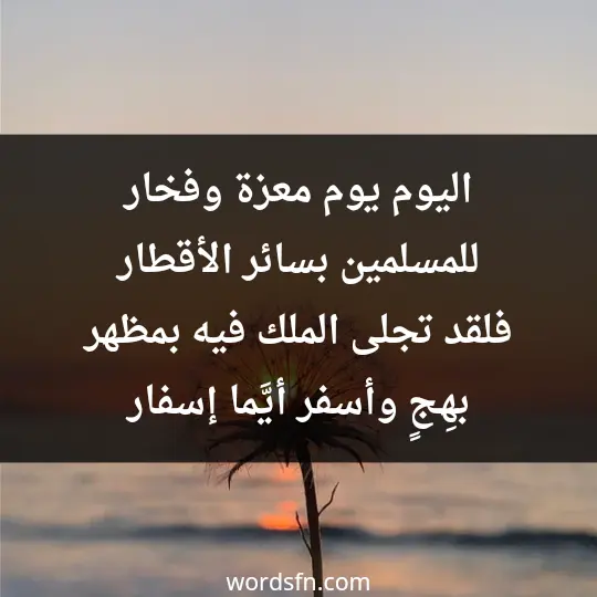 اليوم يوم معزة وفخار للمسلمين بسائر الأقطار فلقد تجلى الملك فيه بمظهر بهِجٍ وأسفر أيَّما إسفار