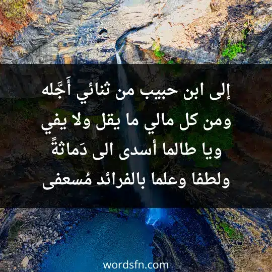 إلى ابن حبيب من ثنائي أَجَّله ومن كل مالي ما يقل ولا يفي ويا طالما أسدى الى دَماثةً ولطفا وعلما بالفرائد مُسعفى