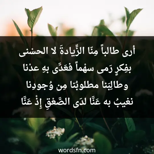 أرى طالباً مِنّا الزِّيادةَ لا الحسْنى بفِكرٍ رَمى سهْماً فعَدَّى بهِ عدْنا وطالِبَنا مطلوبُنا مِن وُجودِنا نغيبُ به عَنَّا لدَى الصَّعْقِ إِذْ عَنَّا