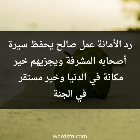 رد الأمانة عمل صالح يحفظ سيرة أصحابه المشرفة ويجزيهم خير مكانة في الدنيا وخير مستقر في الجنة