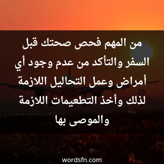 Travel tips 2 - فن العبارات من المهم فحص صحتك قبل السفر، والتأكد من عدم وجود أي أمراض وعمل التحاليل اللازمة لذلك، وأخذ التطعيمات اللازمة والموصى بها